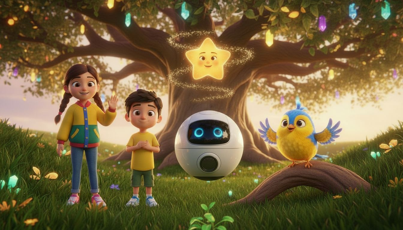 The approved Dhaniv EduKids characters together beneath the magical Learning Tree